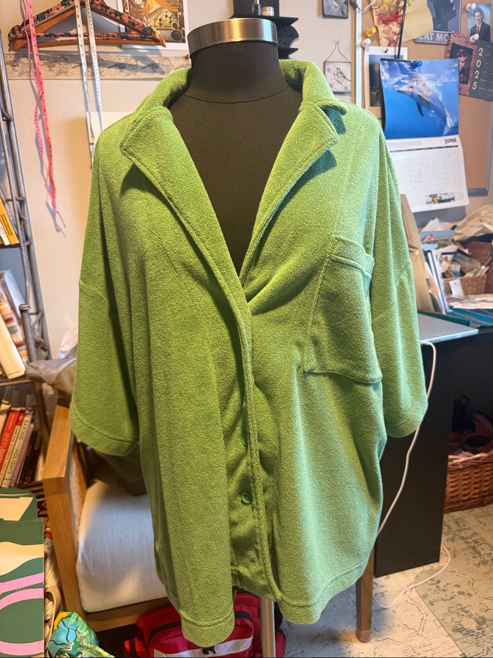 Anthropologie Kelly Green Short-Sleeve Button-Front Shirt